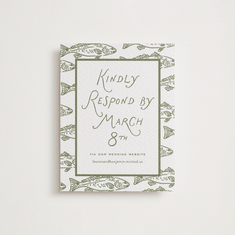 "Marshland" - Letterpress RSVP Online Enclosure Cards in Artichoke by Oscar and Emma - Karly Depew - Front
