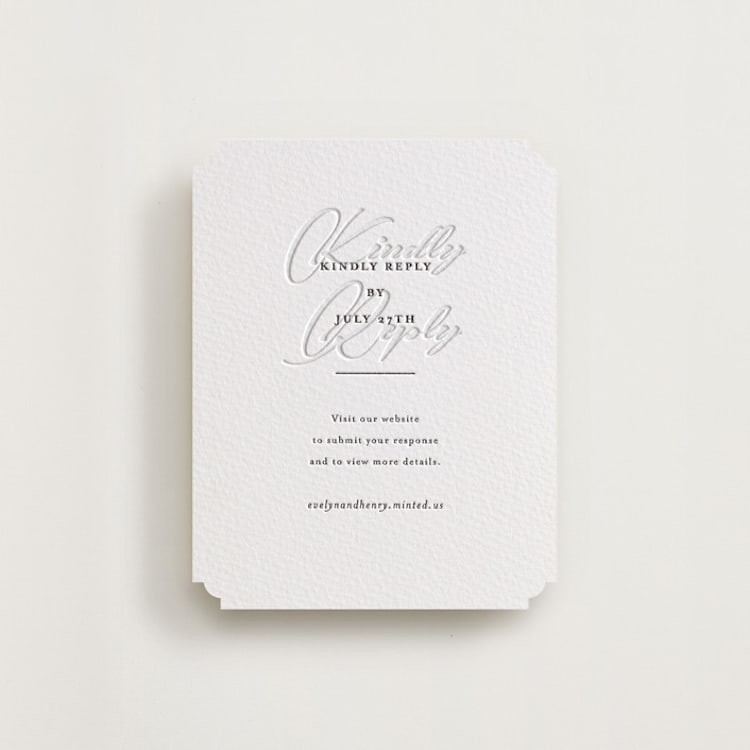 "Bespoke" - Letterpress RSVP Online Enclosure Cards in Soft Black | Blind Deboss by Meggy Masters - Front