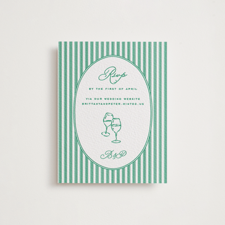 "Lakeview" - Letterpress RSVP Online Enclosure Cards in Racing Green by Claudia Orengo - Front
