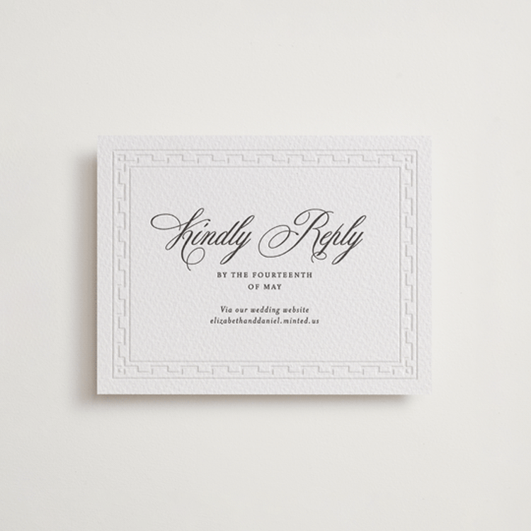 "Infinite" - Letterpress RSVP Online Enclosure Cards in Soft Black | Blind Deboss by Alston Foster - Front