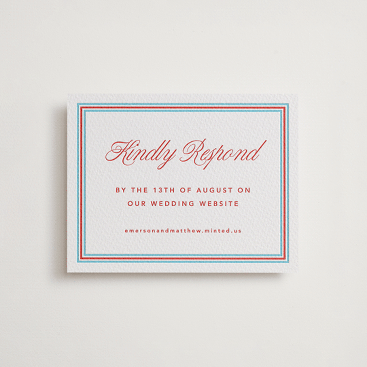 "Charm" - Letterpress RSVP Online Enclosure Cards in Ruby | Vista by Kelly Watkins - Front