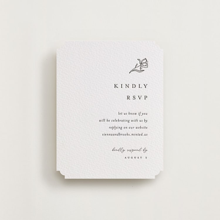 "Floral Cascade" - Letterpress RSVP Online Enclosure Cards in Soft Black by Pixel and Hank - Front