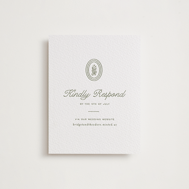 "Court" - Letterpress RSVP Online Enclosure Cards in Artichoke by Kate Ahn - Front