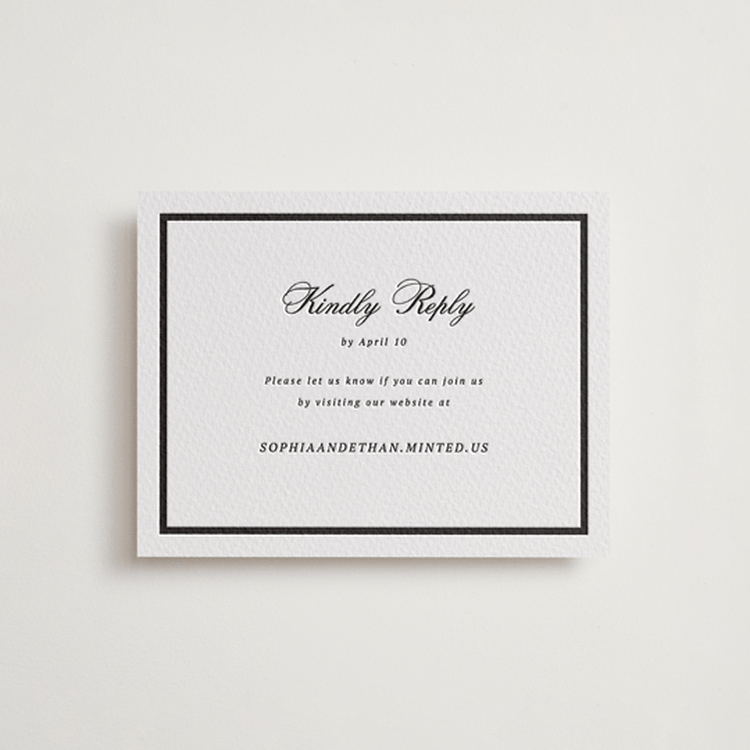 "Chic Union" - Letterpress RSVP Online Enclosure Cards in Soft Black by Cass Loh - Front
