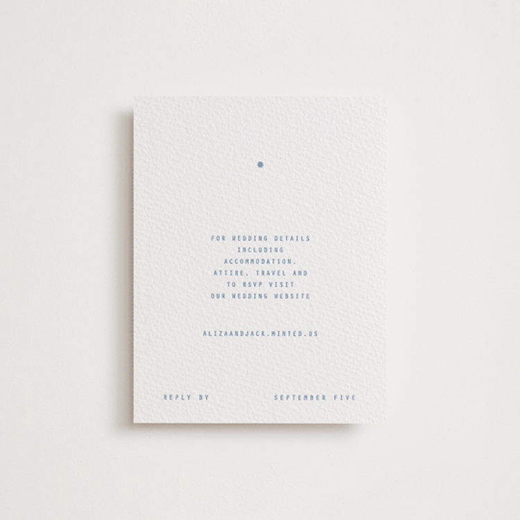 "Cheers" - Letterpress RSVP Online Enclosure Cards in Pacific Blue by Blustery August - Front