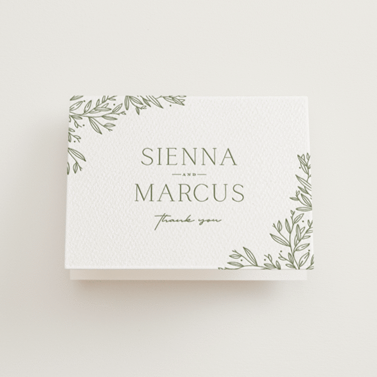 "Beauty of Nature" - Letterpress Wedding Thank You Cards in Artichoke by Oscar and Emma - Karly Depew - Front