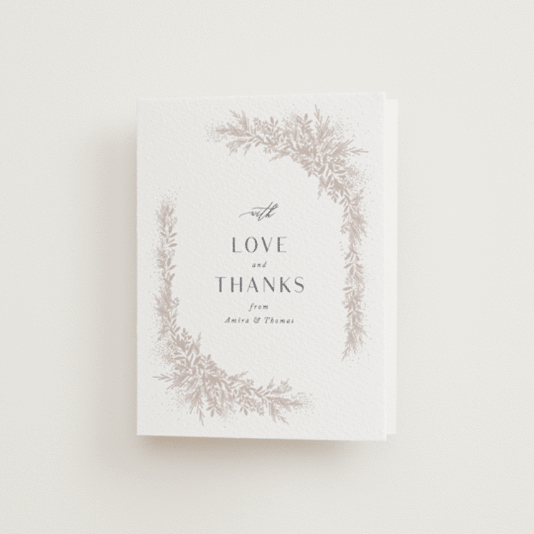 "Romantic Whisper" - Letterpress Wedding Thank You Cards in Smoke | Dove Grey by Jennifer Postorino - Front