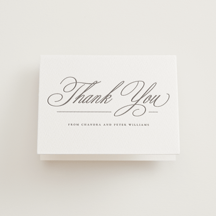 "Calligraphie" - Letterpress Wedding Thank You Cards in Graphite by Wildfield Paper Co - Front