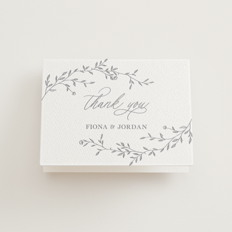 "Jasmine" - Letterpress Wedding Thank You Cards in Granite by Vera Lim - Front
