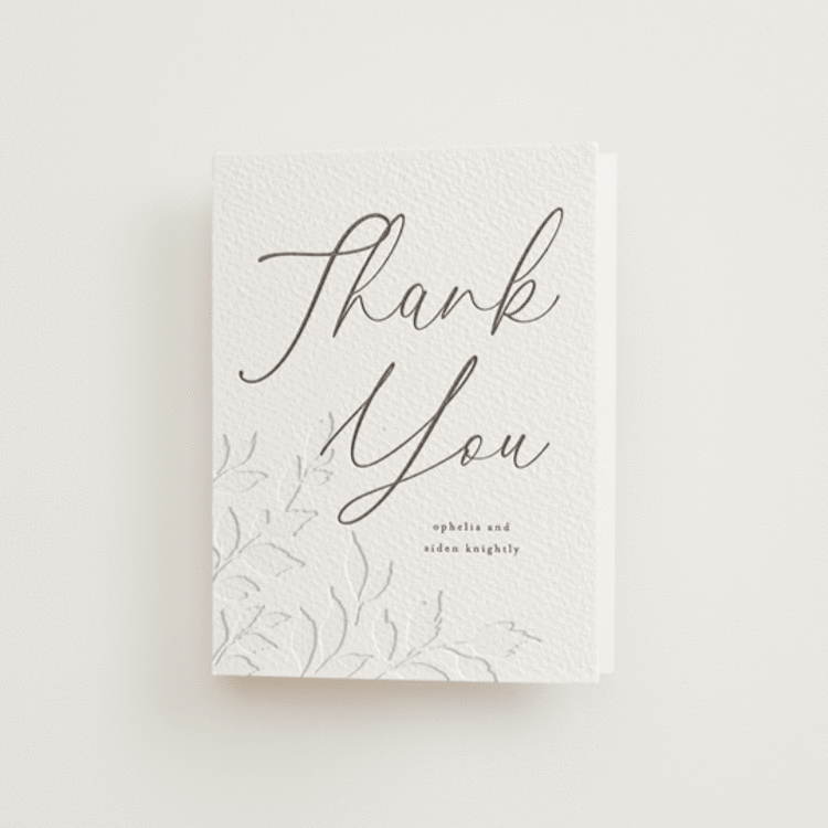 "Vine" - Letterpress Wedding Thank You Cards in Graphite | Blind Deboss by Wildfield Paper Co - Front