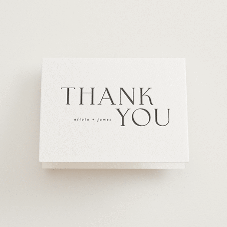 "Bold Names" - Letterpress Wedding Thank You Cards in Soft Black by Vera Lim - Front