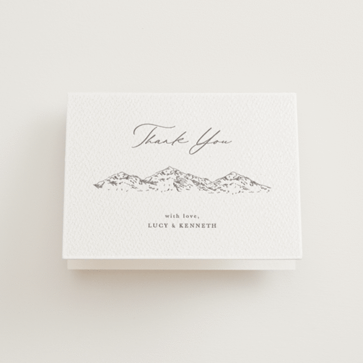 "Mountainview" - Letterpress Wedding Thank You Cards in Graphite by Sarah Brown - Front