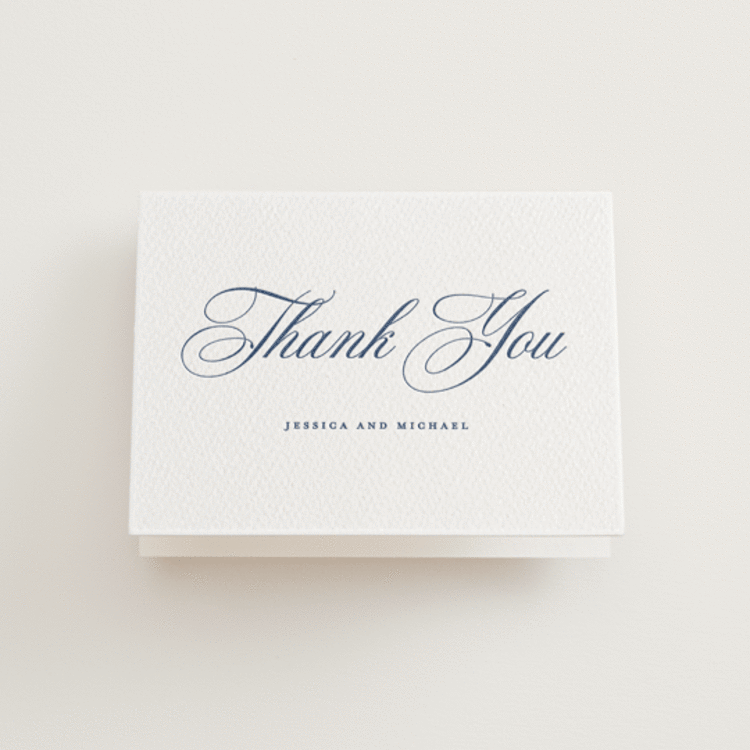 "Empire" - Letterpress Wedding Thank You Cards in Blueberry by Jennifer Postorino - Front