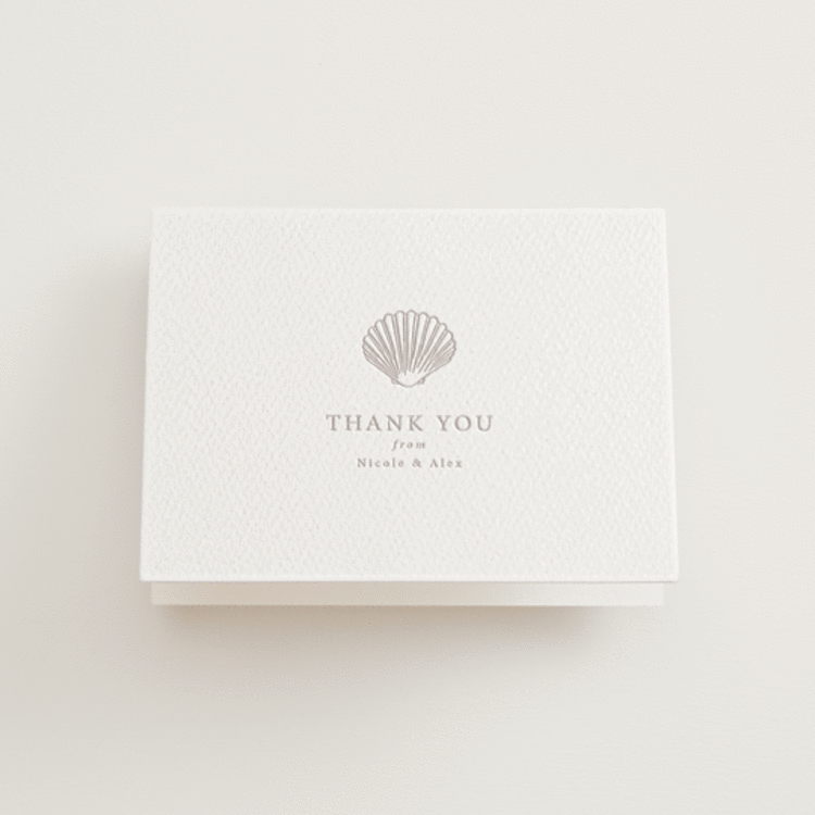 "Simple Seashell" - Letterpress Wedding Thank You Cards in Dove Grey by Hannah Bowman - Front