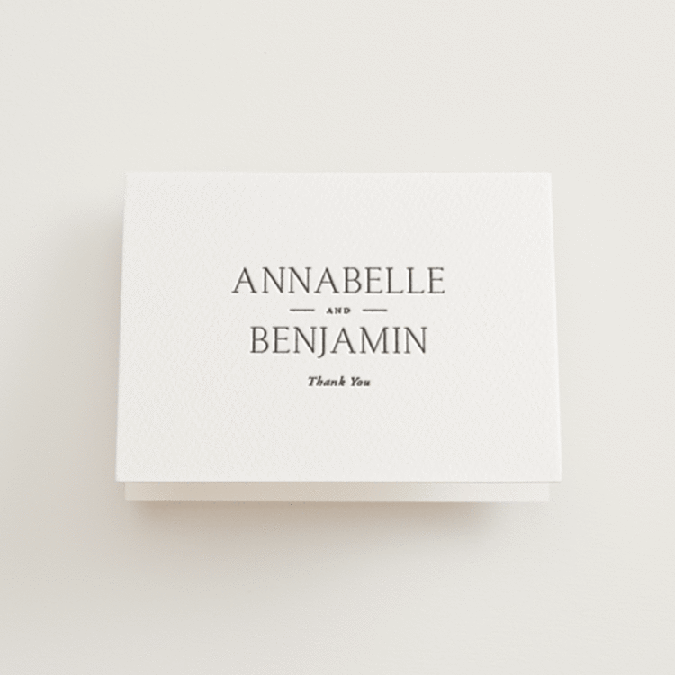 "Perennial" - Letterpress Wedding Thank You Cards in Soft Black by Oscar and Emma - Karly Depew - Front