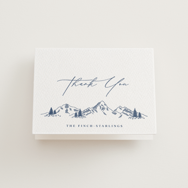 "Arête" - Letterpress Wedding Thank You Cards in Blueberry by Olivia Raufman - Front