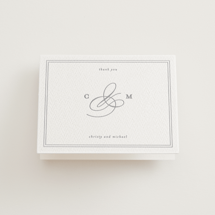"Monogrammed eternity" - Letterpress Wedding Thank You Cards in Granite by Creo Study - Front