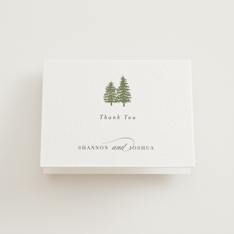 "Evergreens" - Letterpress Wedding Thank You Cards in Artichoke | Graphite by Itsy Belle Studio - Front
