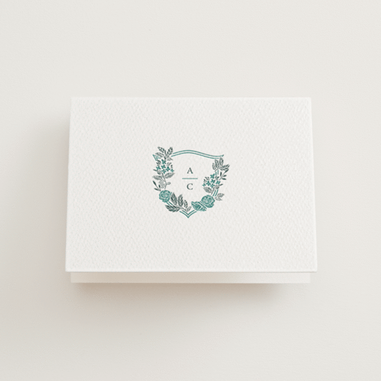 "Flourishing Crest" - Letterpress Wedding Thank You Cards in Slate by Olivia Raufman - Front