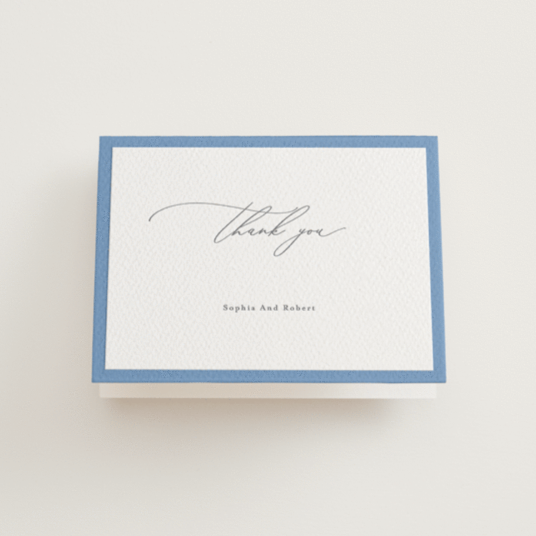 "Fondness" - Letterpress Wedding Thank You Cards in Smoke | Pacific Blue by Design Lotus - Front