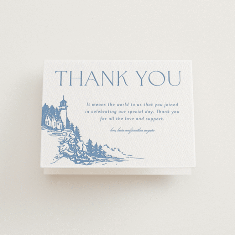 "the cliff" - Letterpress Wedding Thank You Cards in Pacific Blue by Tennie and Co. - Front