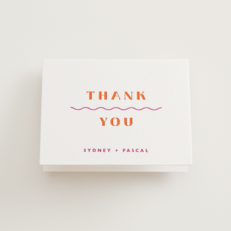 "Tanti Baci" - Letterpress Wedding Thank You Cards in Flamingo by Olivia Raufman - Front