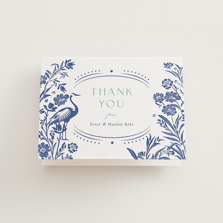 "Porcelain Garden" - Letterpress Wedding Thank You Cards in Lapis | Robin's Egg by Corinne Malesic - Front