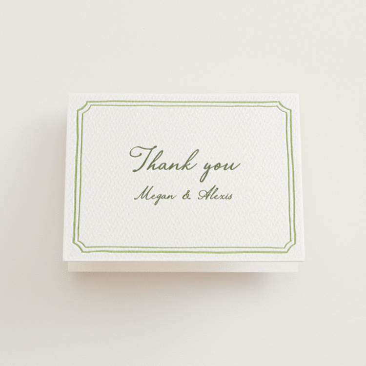 "Handwritten" - Letterpress Wedding Thank You Cards in Artichoke by Cass Loh - Front