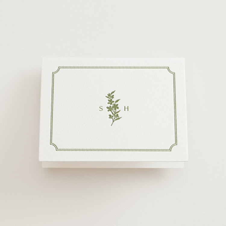 "Simply Elegant" - Letterpress Wedding Thank You Cards in Olive by Yaling Hou Suzuki - Front