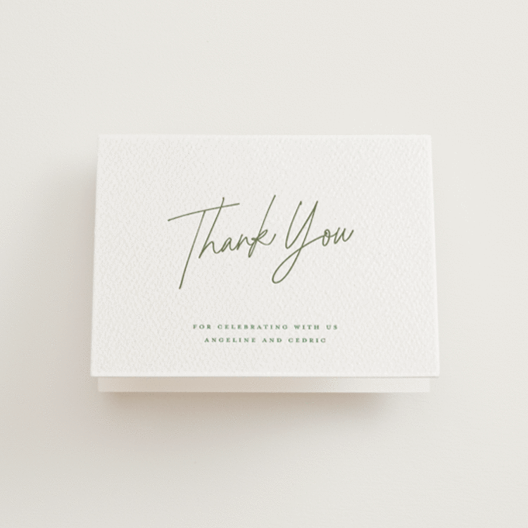 "angeline" - Letterpress Wedding Thank You Cards in Artichoke by chocomocacino - Front