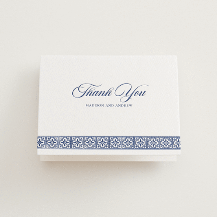 "Tiled" - Letterpress Wedding Thank You Cards in Lapis by Angela Garrick - Front