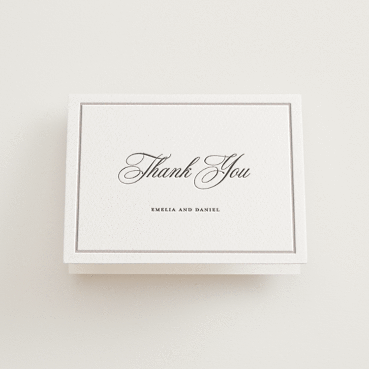 "Royal" - Letterpress Wedding Thank You Cards in Dove Grey | Soft Black by Melinda Denison - Front