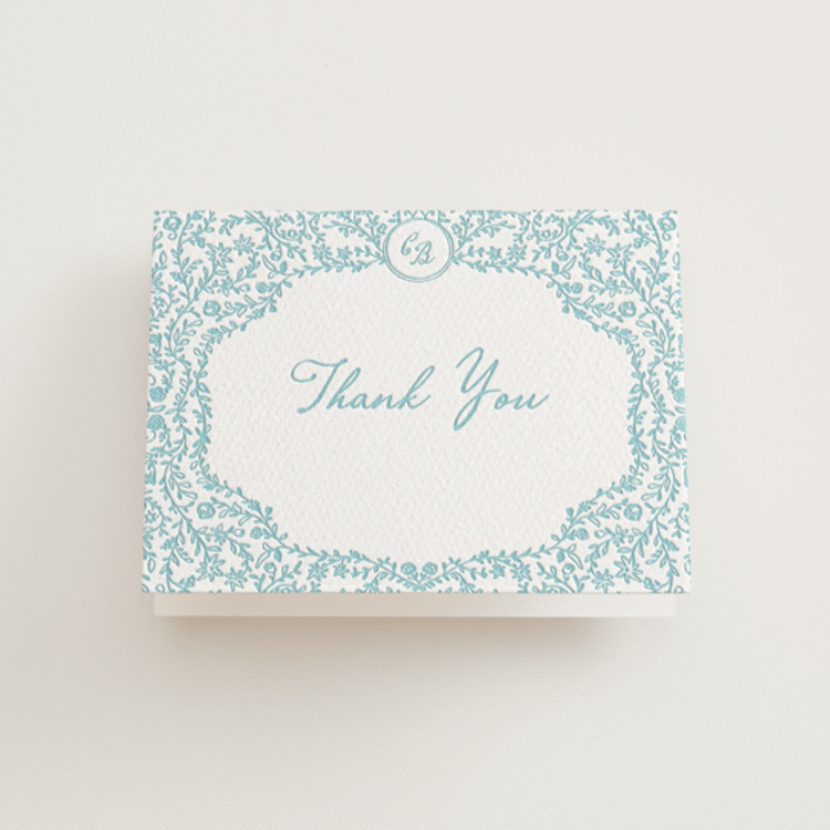 "Garden romance" - Letterpress Wedding Thank You Cards in Robin's Egg by Creo Study - Front