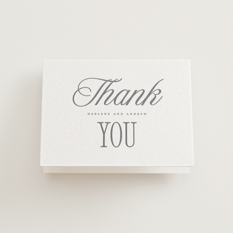 "Icon" - Letterpress Wedding Thank You Cards in Smoke by Vera Lim - Front