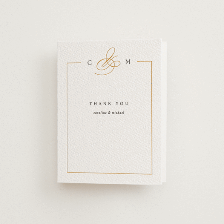 "Framed Monogram" - Letterpress Wedding Thank You Cards in Saffron by Kelly Schmidt - Front
