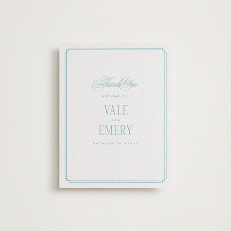 "Hamptons" - Letterpress Wedding Thank You Cards in Robin's Egg by Hudson meet Rose - Front