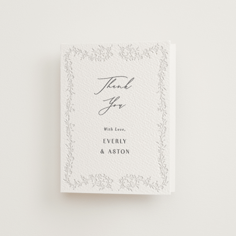 "Delicately" - Letterpress Wedding Thank You Cards in Smoke | Blind Deboss by Nicoletta Savod - Front