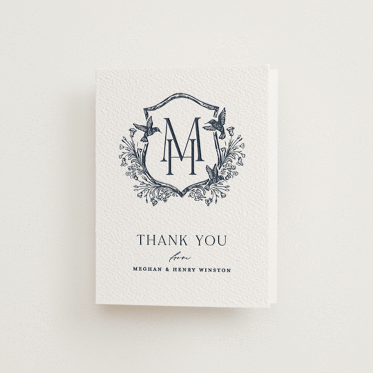 "Hummingbird Botanicals" - Letterpress Wedding Thank You Cards in Night Sky by Erin Deegan - Front