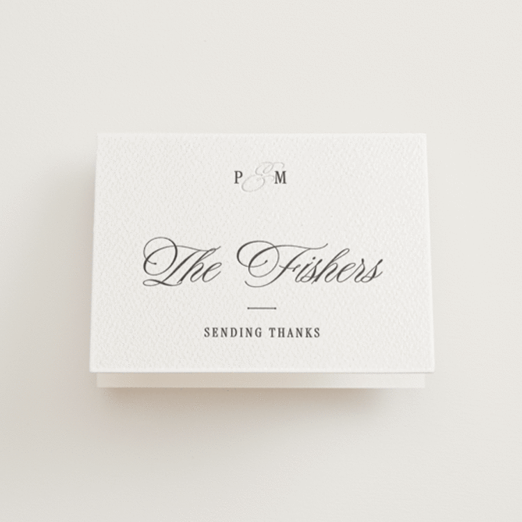 "Outlined" - Letterpress Wedding Thank You Cards in Soft Black by Leah Bisch - Front