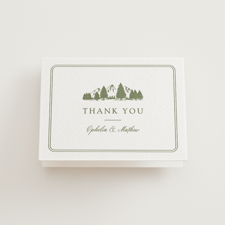"Summit Meadows" - Letterpress Wedding Thank You Cards in Olive by Ana Sharpe - Front