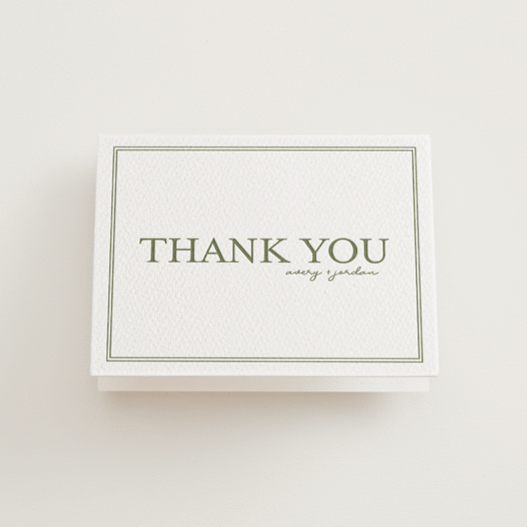 "The Verdure Suite" - Letterpress Wedding Thank You Cards in Artichoke by Brittney Jensen - Front