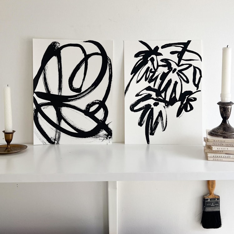 "Queen of Vines Pair" - Original Painting in black by Mary Gaspar