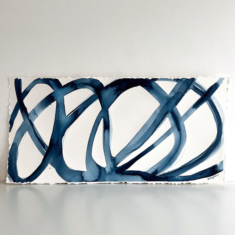 "Indigo Cell Landscape 2" - Original Painting in blue by Mary Gaspar