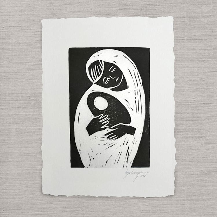 "Mother and child" - Original Painting in black by Maja Cunningham