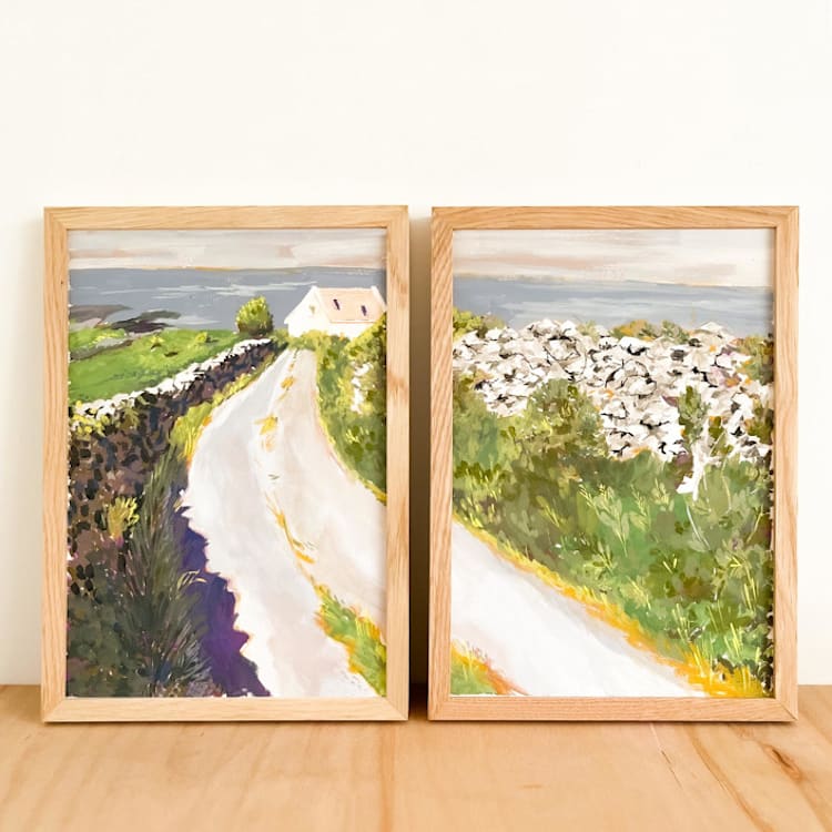 "InisMor Island - set of 2 original gouache paintings" - Original Painting in green by Lucrecia Caporale