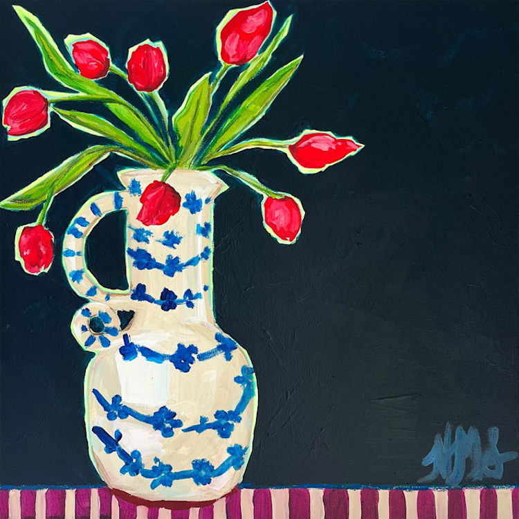 "Midnight Tulips" - Original Painting in blue by Nicole Simms