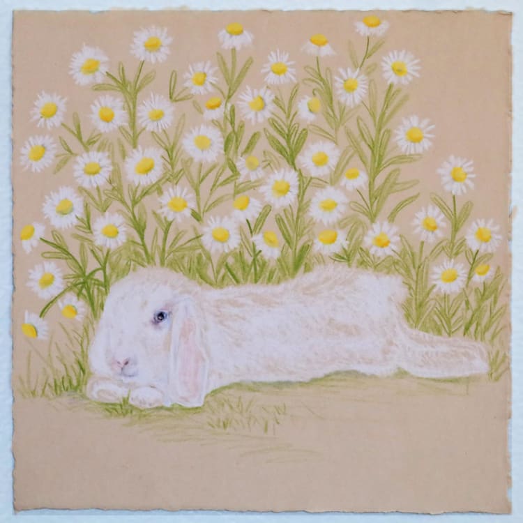 "Bunny Garden No. 3" - Original Painting in green by Janie Allen