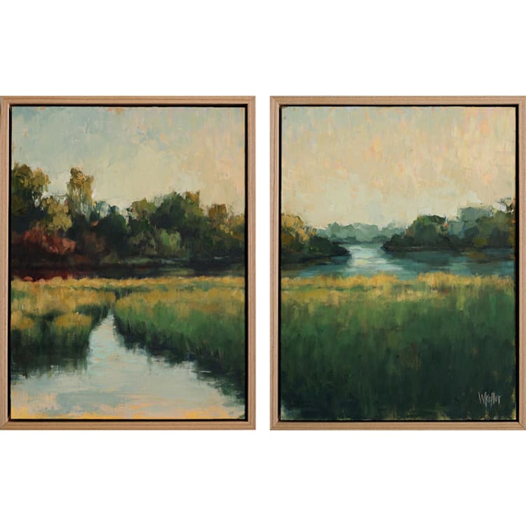 "Autumn River" - Original Painting in green by Wendy Keller