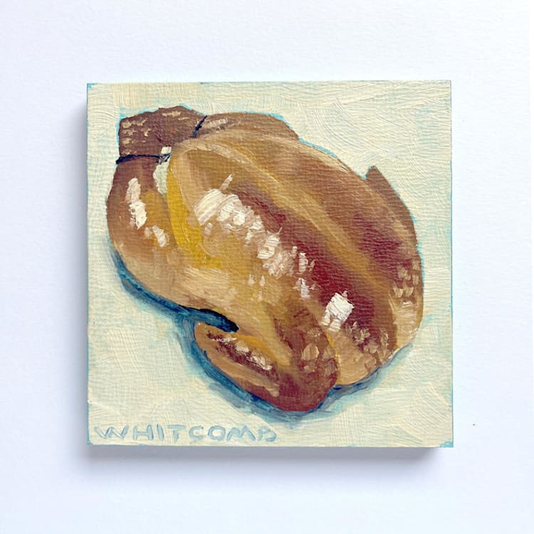 "Mini Rotisserie Chicken Oil Painting" - Original Painting in multicolorassorted-colors by Holly Whitcomb