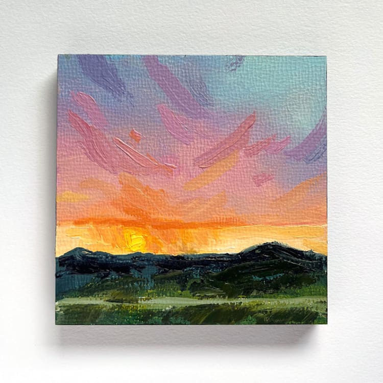 "Mini Sunset Oil Painting" - Original Painting in multicolorassorted-colors by Holly Whitcomb